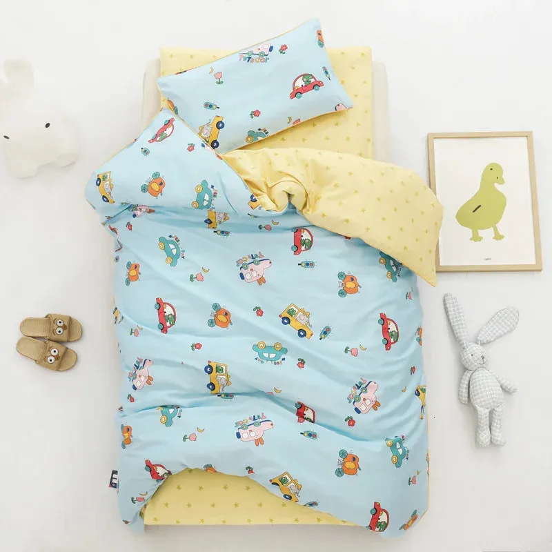 3-teiliges Set Baumwolle Babybettwäsche Bettlaken Bettbezug Kissenbezug Ohne Füllstoff 240325