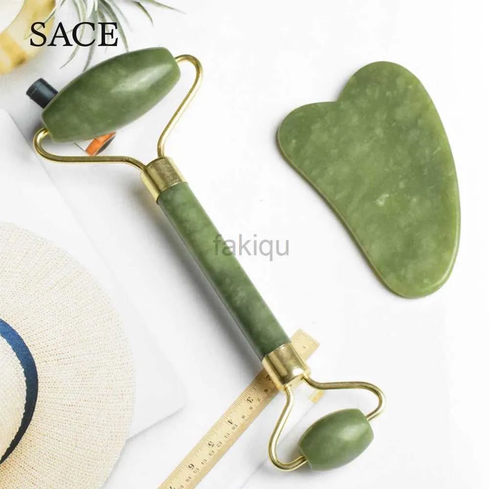 Massageboenar vaggar ny anti åldrande Jade Stone Massage Set Gua Sha Rose Quartz Jade Face Roller 240403