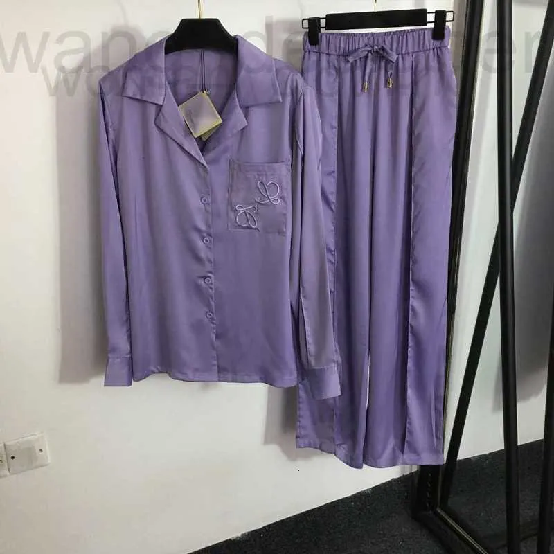 Diseñador de diseñador de sueño para el sueño para mujeres Otoño nuevo Pajama para el hogar con bolsillo de pecho bordado Camisa de manga larga+Pantalones de pierna ancha de cintura elástica Ovh7 JK5J