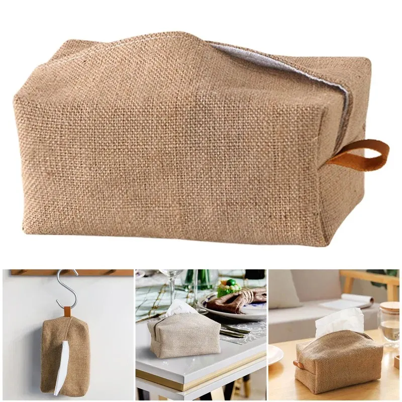 Linen Tissue Box Holder Decoration Cloth Tissue Cover Pouch Container for Home Kitchen Napkin Papers Countertop Car Restaurantfor Cloth Tissue Cover