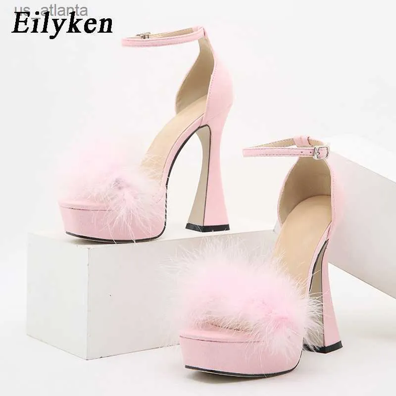 Chaussures habillées plate-forme d'été Peep Toe Femmes Sandales Sexy Elegant Feather Buckle Backle High Talons Party H240403HL8T