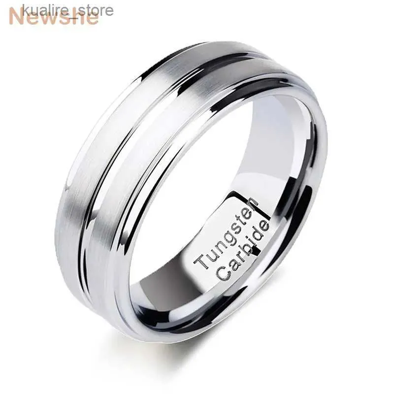 Cluster Rings Newshe Tungsten Carbide Rings for Men Groove Ring 8mm Mens Wedding Band Charm smycken Present Storlek 8-13 TRX061 L240402