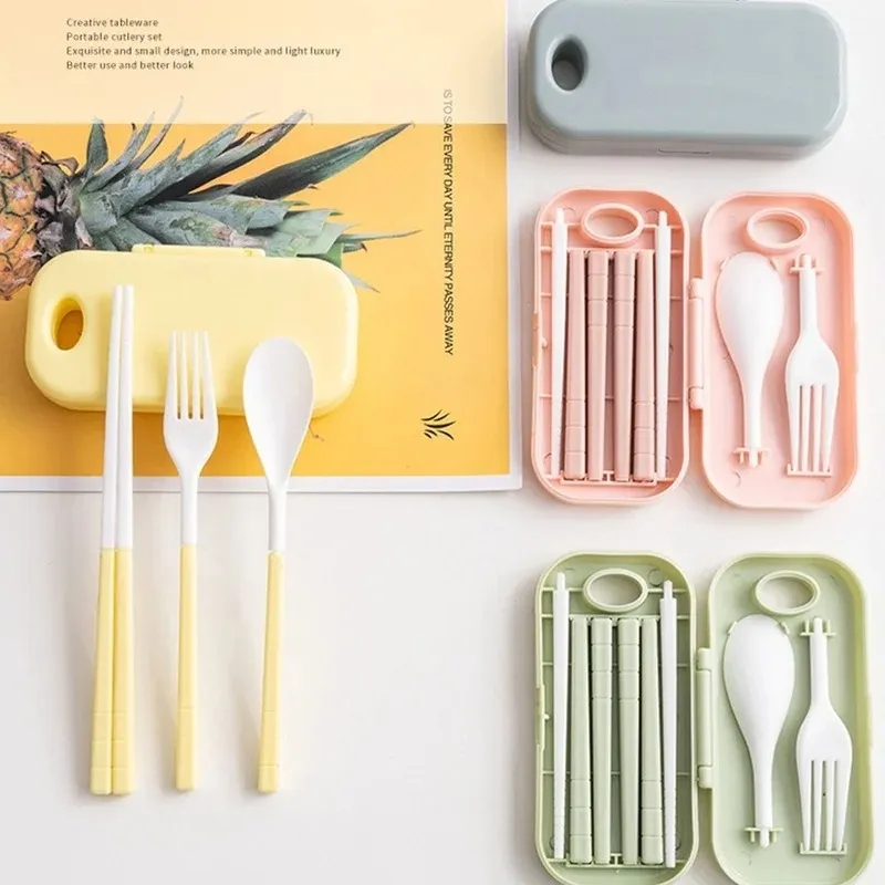 2024 Portable Knife, Fork and Spoon Set Detachable Student Cutlery Combination Three-piece Travel Cutlery Box