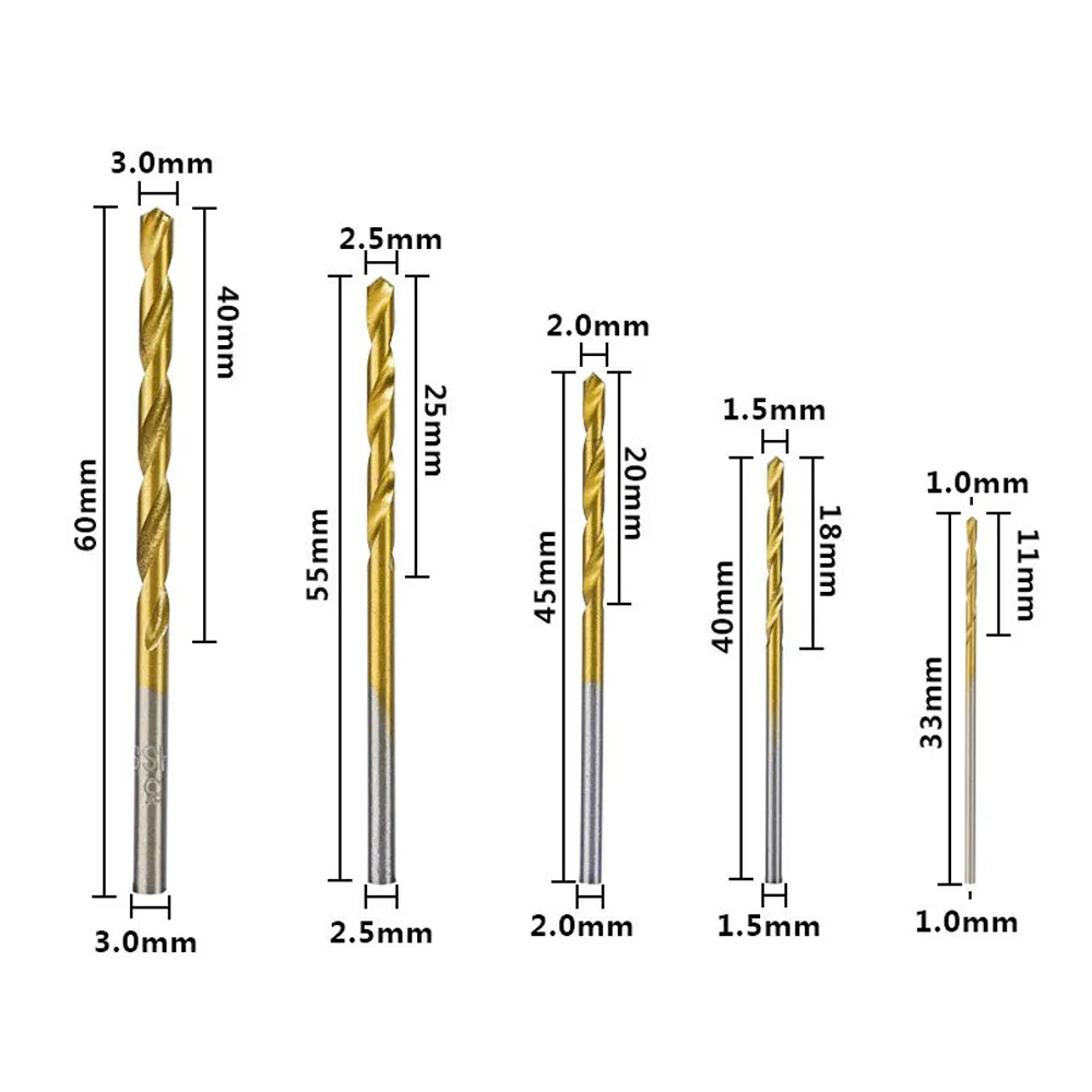 Titanium Coated HSS Twist Drill Bit Set Metal and Wood Hole Grooving 50 ...