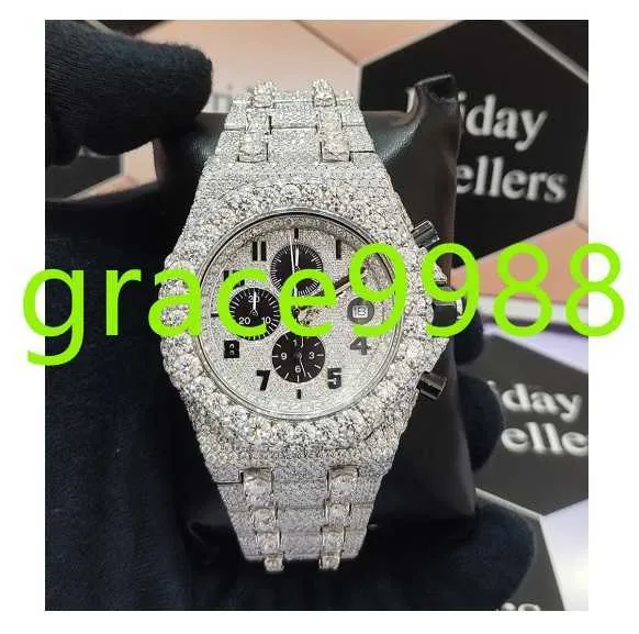 Mouvement mécanique de luxe Mouvement automatique en acier inoxydable Matereil Hip Hop Iced Out VVS Moissite Diamond Watch Pass Diamond Tester