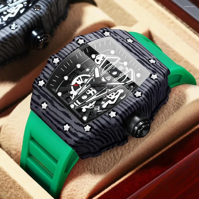 Polshorloges top luxe mannen kwarts horloge siliconen strap hollow binbond b8577 horloges heren waterdichte sport relogio masculino