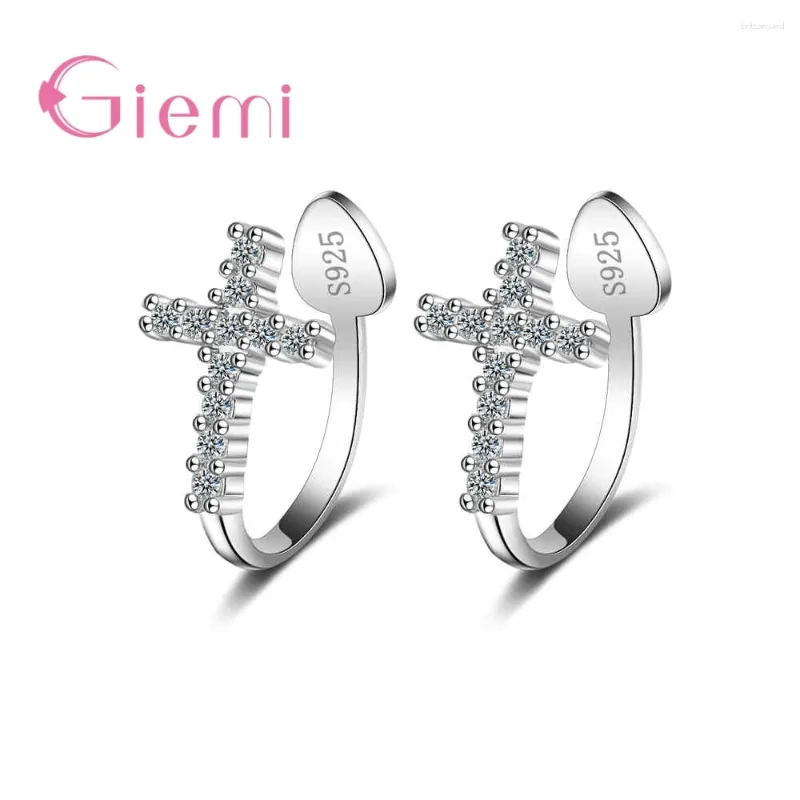 Boucles d'oreilles cerceaux Korea Style Cross 925 STERLING Silver Luxury Charming Ear Clip Design Fashion Femmes Bridal Wedding Engagement