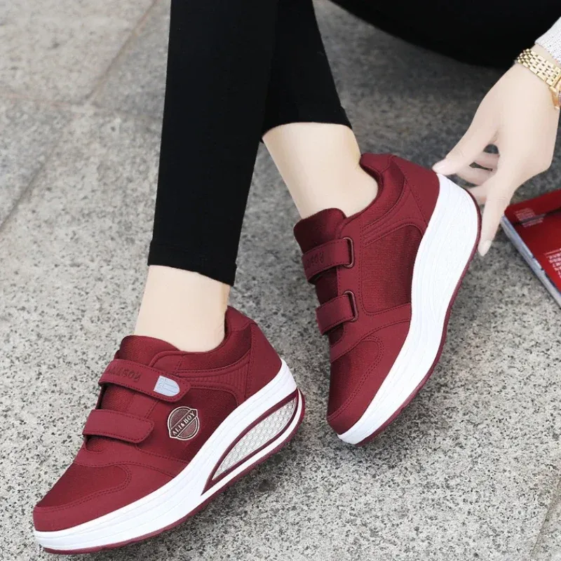 Shoes Women's Swing Sneakers Wedge Platform Toning Sports Shoes for Woman Breathable Slimming Fitness Rocking Mom Shoes Thick Sole