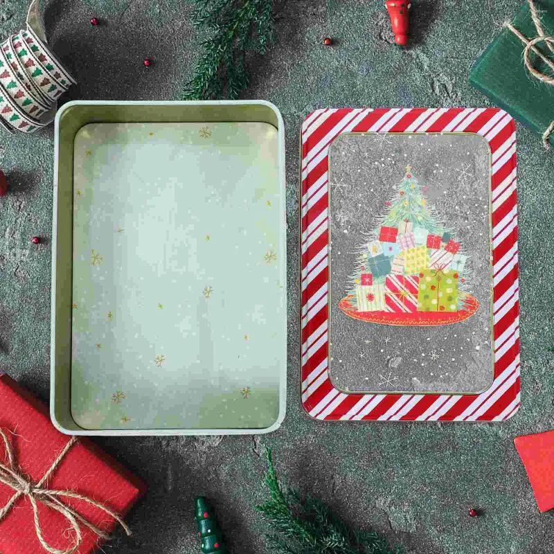 Botellas de almacenamiento cuadrados transparentes ventanilla de ventana navideña caja de hojalata de hojalatero para hornear galletas envases de dulces recipientes tines pastel