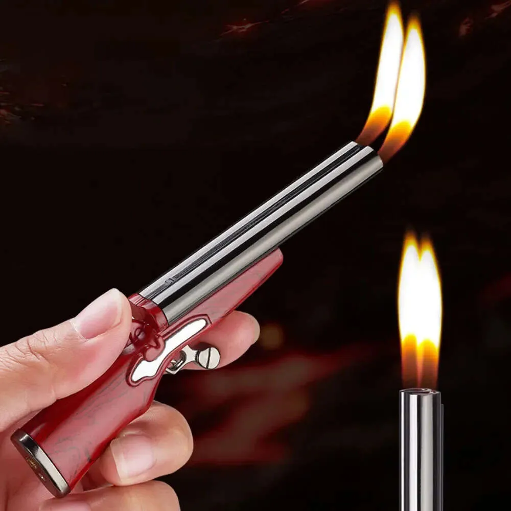 Mini Dual Flames Butan ohne Gas leichter nachfüllbar Plastikpistolen -Feuerzeuge Raucherzubehör coole Feuerzeuge Geschenke für Männer