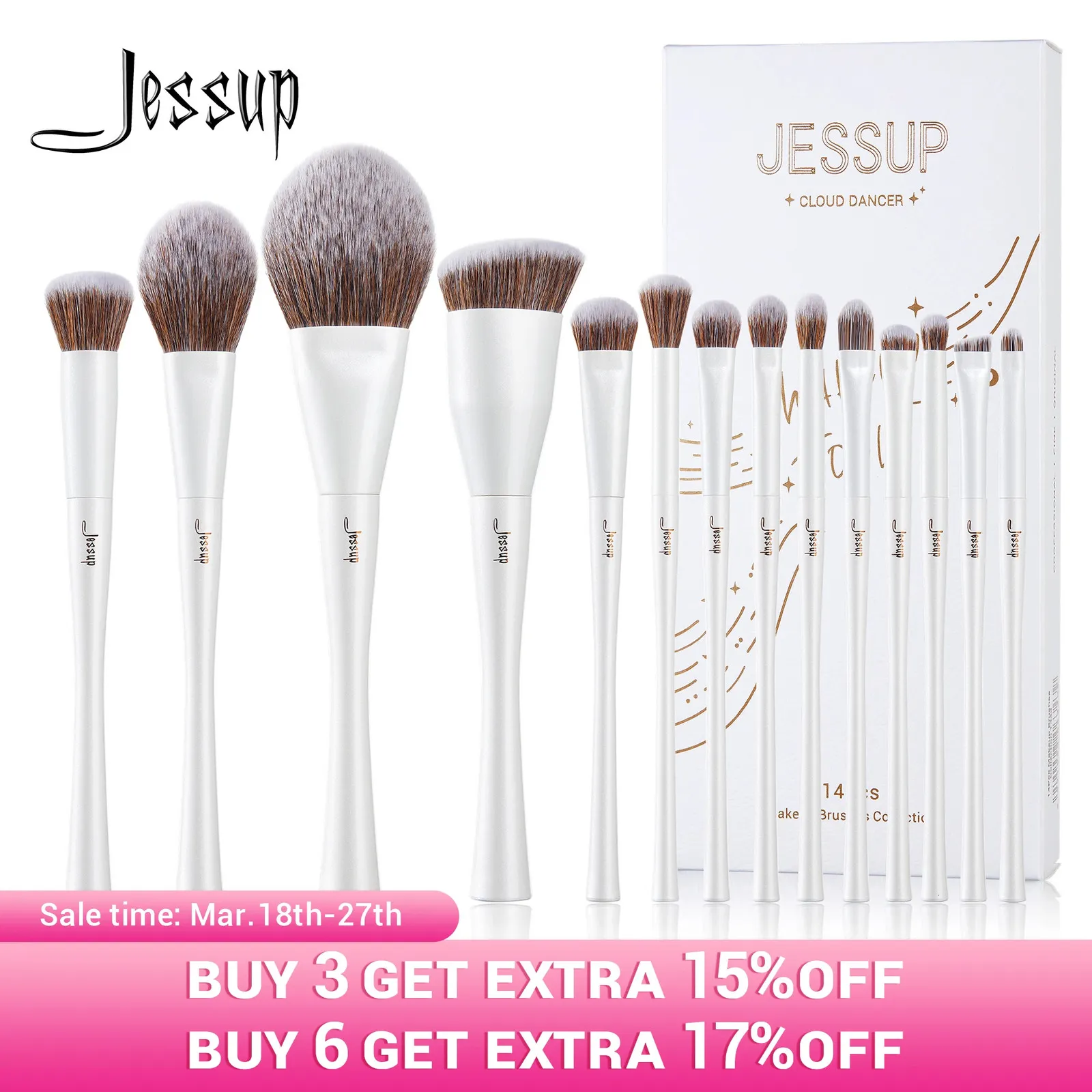 Jessup Makeup Brushes set4-14pcsメイクアップブラシスプレミウム合成基礎コンシーラーパウダーアイシャドウブレンディングブラシT343 240327