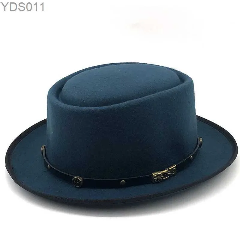 Szerokie brzegowe czapki wiadra damska świniowa kapelusz ojca wełniana fedora na płaskim dnie odpowiedni dla kobiet dżentelmeński gracz maszyn wiosłowy Trilby rozmiar 58 cm YQ240403