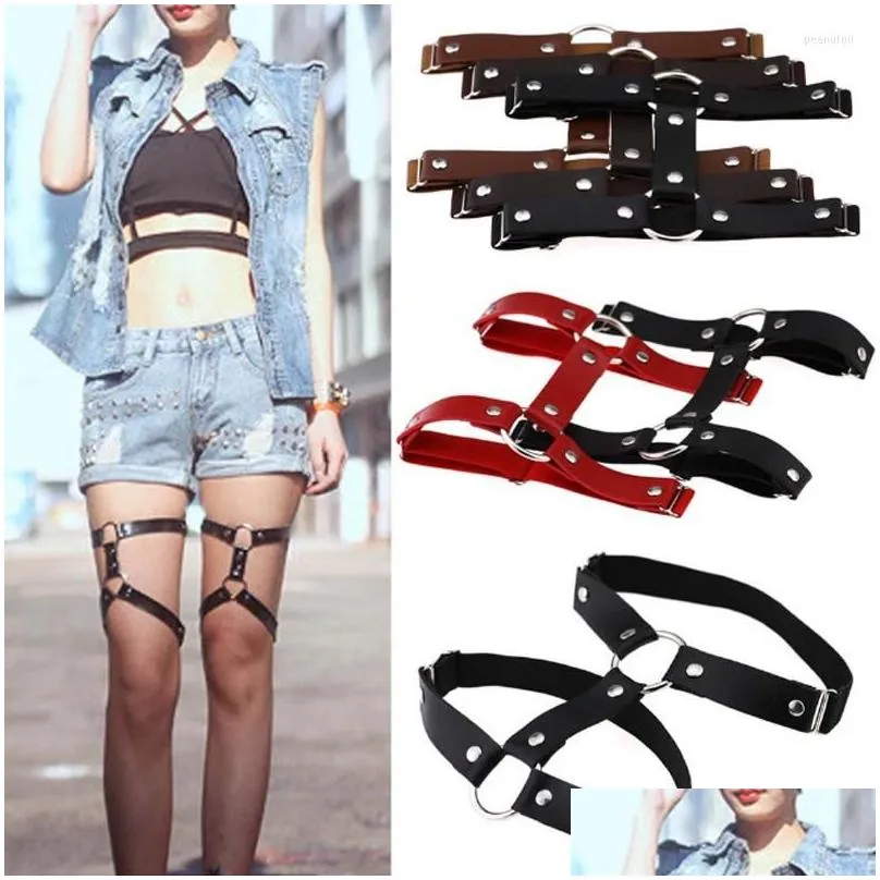 Garter 1 PC Fashion Women y Harajuku Style Justerbar Elastic Leg Starter Belt Suspenders Rivet Ring PU Leather Punk Drop Delivery DHH1V