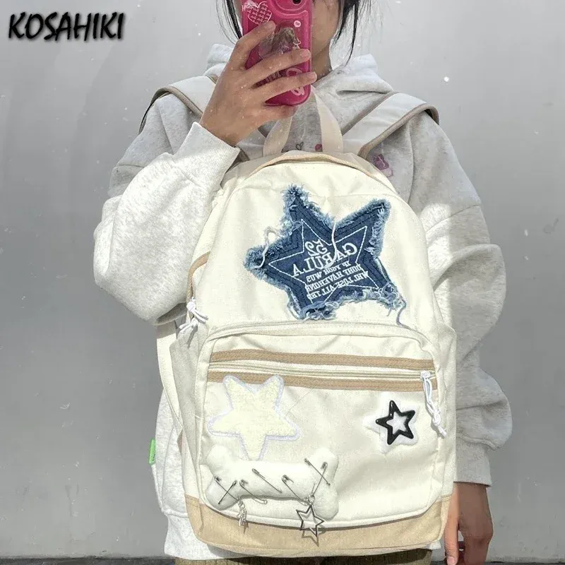 DHgate.com:Denim Star & Bone Patch Aesthetic Y2K Backpack DHgate.com:Denim Star & Bone Patch Aesthetic Y2K Backpack