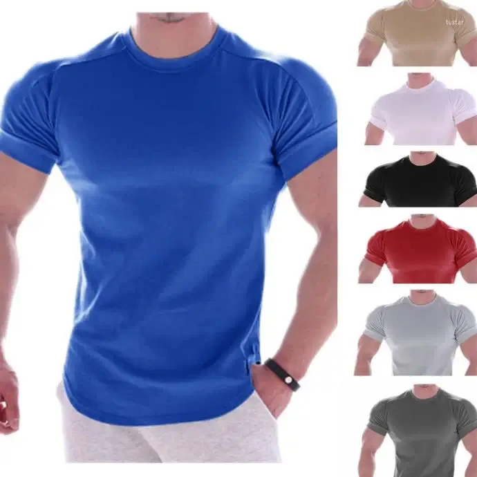 Costumes pour hommes Round Cou à manches courtes T-shirt Couleur solide