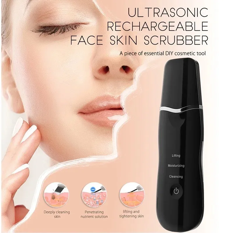 Ultrassonic Skin Screwber Vibração Face Spatula Remover Blackhead Matada Cavitação Limpa Descasqueando Levantamento Facial