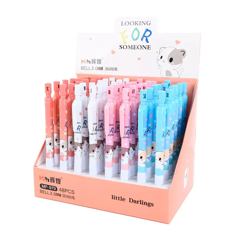 Lápices 48 pcs/lote kawaii gato lápiz mecánico lindo 2.0 mm Dibujo escribiendo suministros de escritura de oficina automática de la escuela