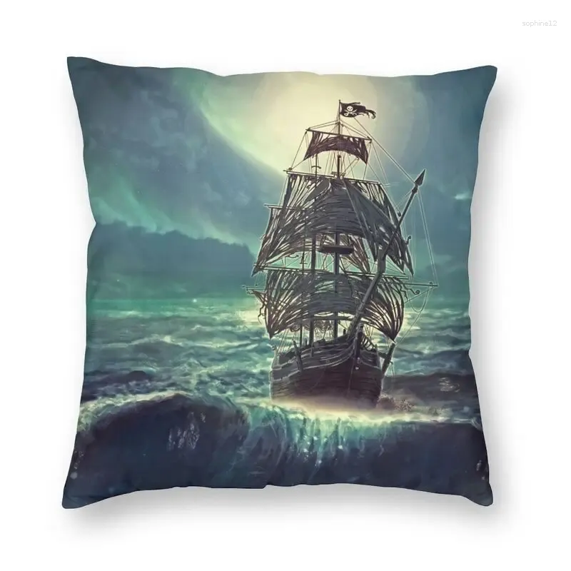 Kudde Vibrant Ghost Pirate Ship at Night Case Decoration Double Side Marine Nautical Sailor Sailor Cover för soffa