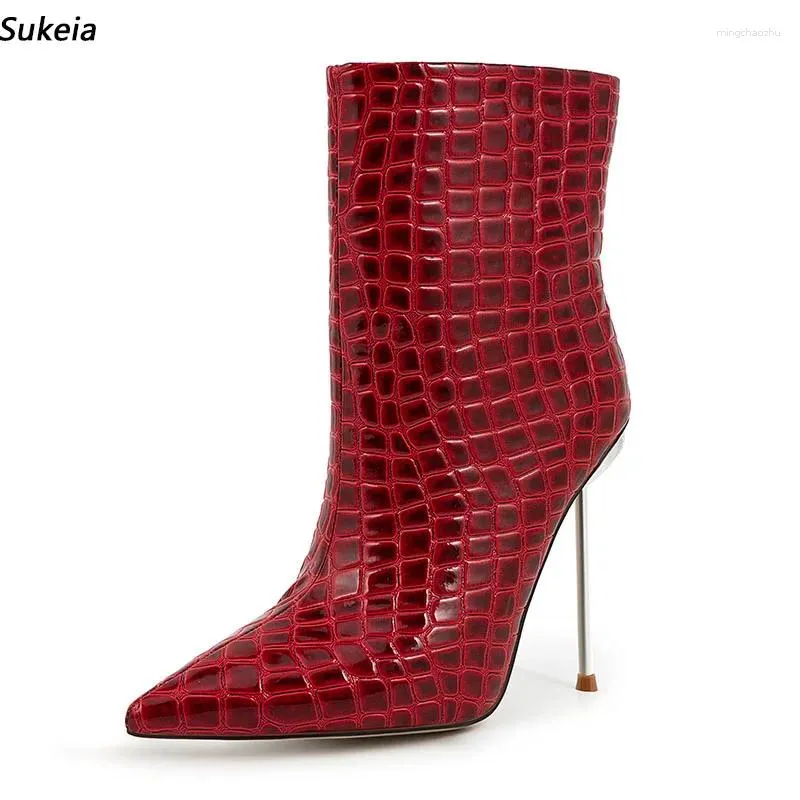 ドレスシューズSukeia Women Winter Ankle Bootsed Toe Sexy Metal Stileetto Heels Zipper Pretty Red Banquet Ladies USサイズ5-13