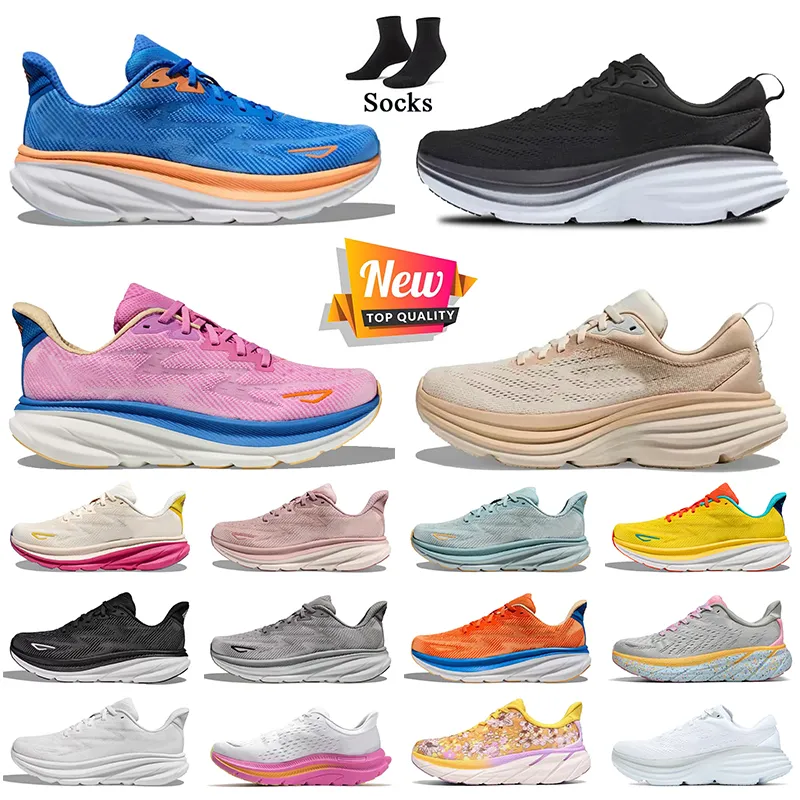 2024 Athletic Cloud Bottoms Running Shoes Clifton 9 Bondi 8 Womens Mens Showging Sports Trainers Free People Kawana White Black Pink Foam Runkers Size 36-47