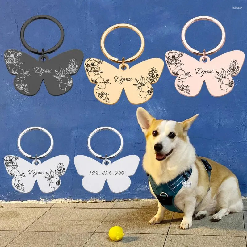 Dog Tag Customizable Collar Tags Butterfly Pendant For Dogs Medal With Engraving Name Personalized Number Kitten Puppy Accessories