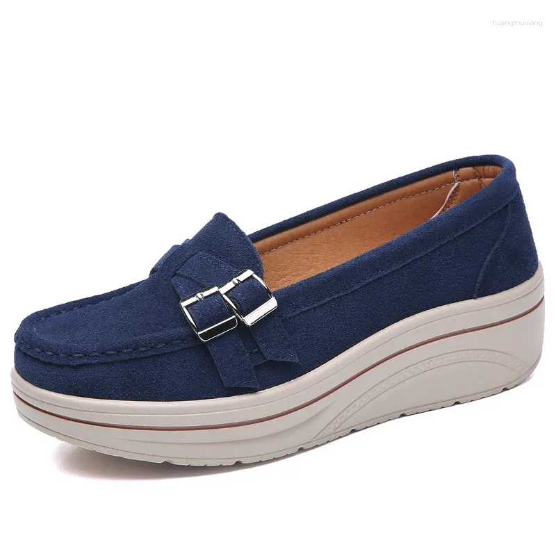 Fitnessschuhe Frauen Frühling Flats Plattform Sneakers Leder Wildleder Moccasins aus lässig anziehen