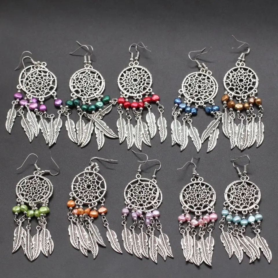 Earrings 20 Colors Nugget Pearls Dangle Earrings Stainless Steel Dream Catcher Pearl Drop Earrings 10 Pairs/lot ABG34