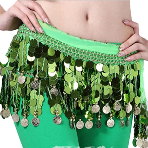 Cintura Danza Del Ventre NIMUDU - Chiffon Con Monete, Verde, Taglia Unica, Per Costume - Foto 2