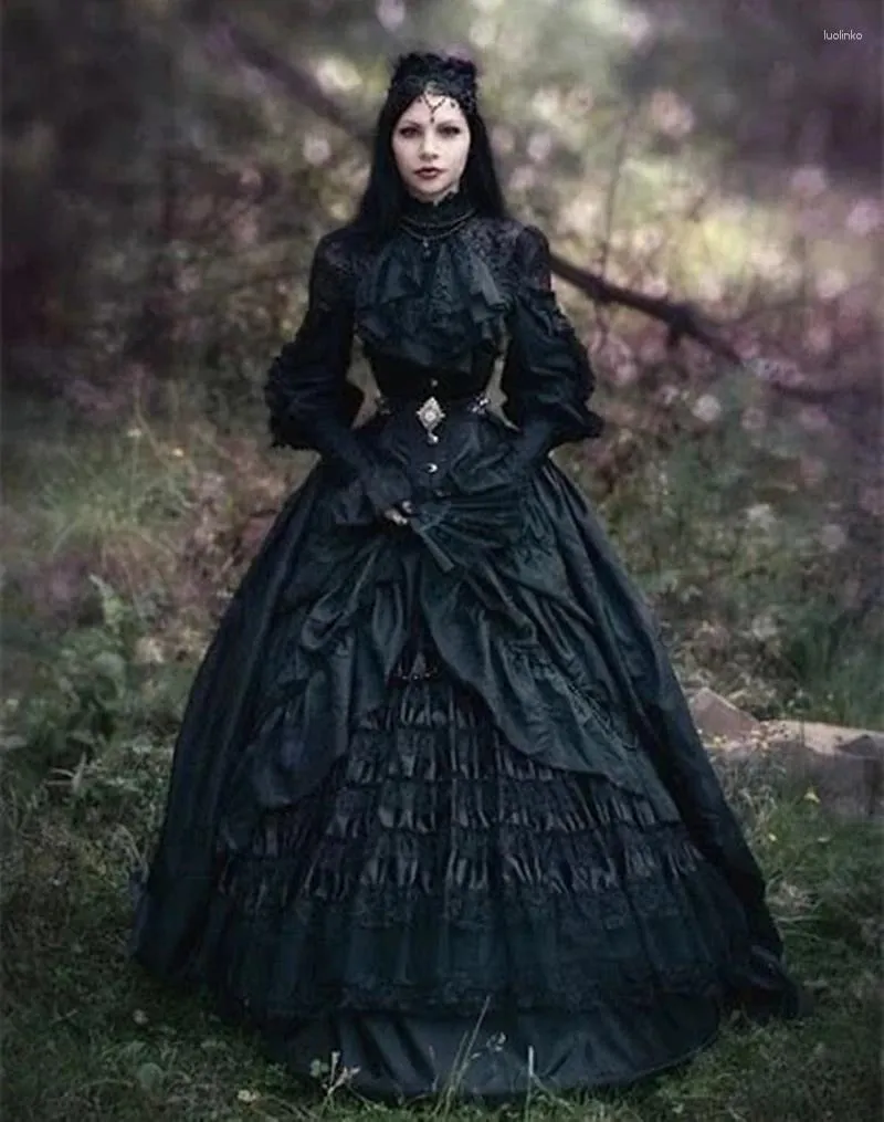 Вечеринка платья Victorian Gothic Prom для женщин с длинными рукавами высокая шея черная винтажная стейкпанк маскарад специально одежда 2024