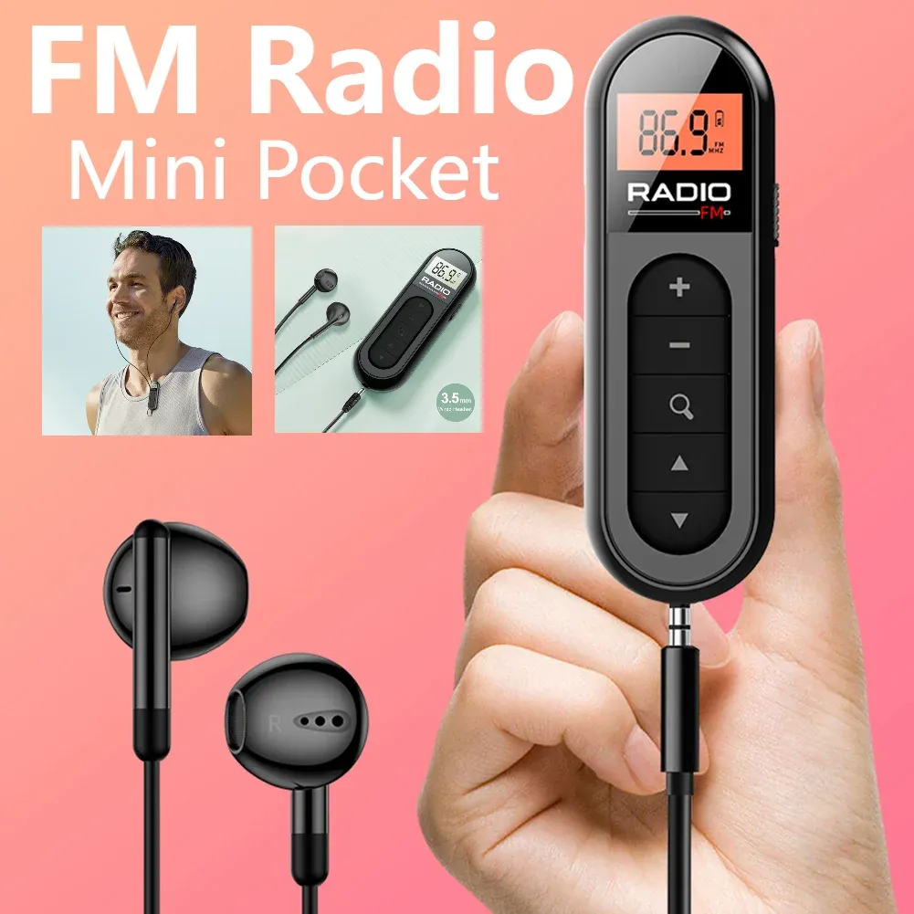 Radio Mini Pocket Oplaadbare FM Radio 76108MHz Portable Radio Receiver Lavalier Radio met LCD -achtergrondverlichting voor ontmoeting met sporten