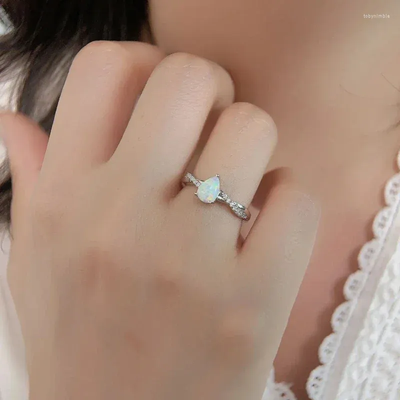Кольца-кластеры, европейское и американское кольцо из стерлингового серебра 925 пробы S925, натуральный циркон, белый опал и форма капли воды, переплетенное женское кольцо