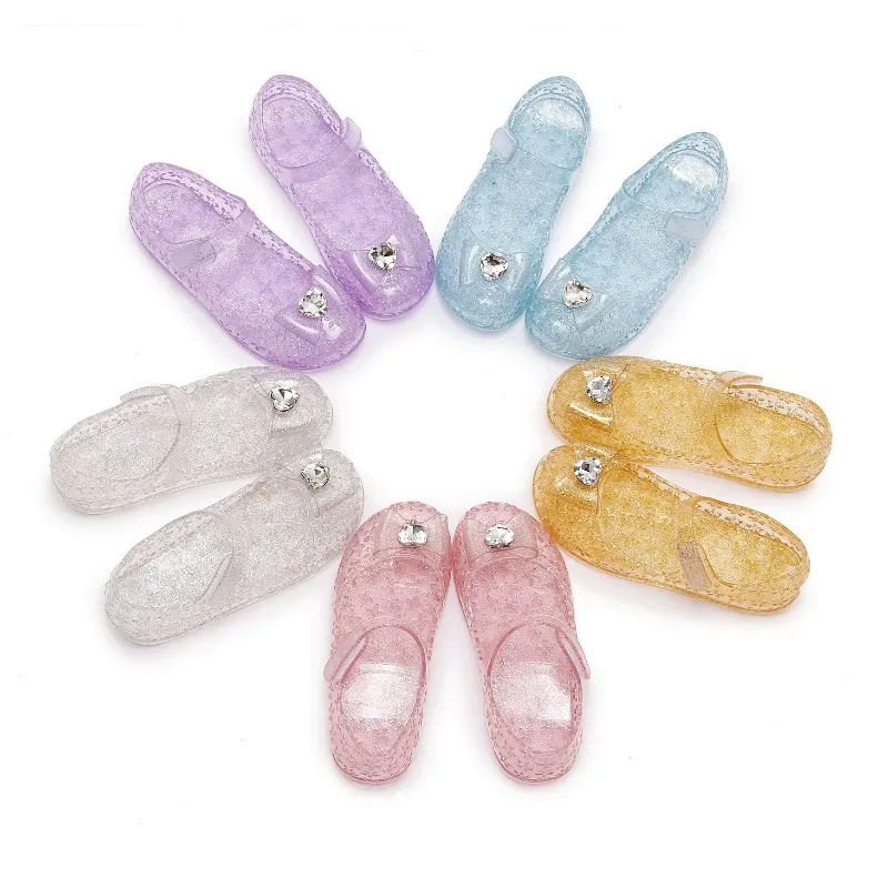 Flickors prinsessesandaler med hjärtinredning, barns sommarsandaler, klara kristall transparenta sandaler