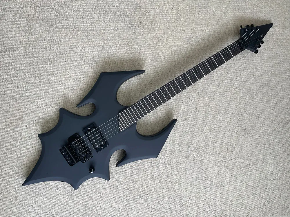 Gitarr 6 strängar ovanlig form Bat Bod Body Electric Guitar med Rosewood Fretboard, Black Hardware, Erbjud anpassad