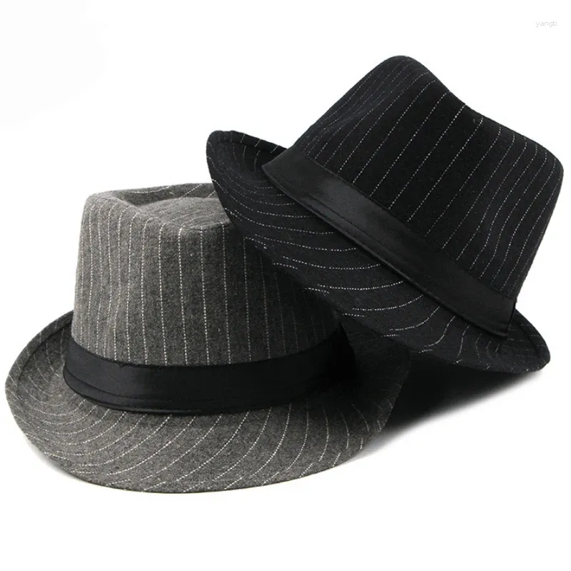 Bérets Spring and Automn Période British Men's Top Hat Fashion Mashing-Agence Moyen-âgé du jazz à rayures pour hommes polyvalents