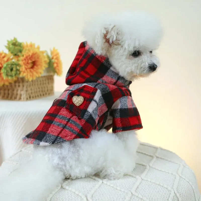 Dog Apparel Pet Clothes Autumn And Winter Warm Cat Two Feet Handsome Gray Red Checked Small Medium-sized Windbreaker