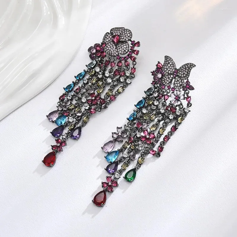 Pendientes colgantes Bilincolor Heavy Industry Colored Butterfly Flower Tassel para mujeres