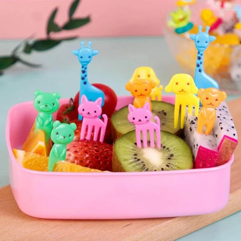 Engångsgäst 50 datorer Little Forks Dessert Cartoon Animals formade Bento Box Decoration Mini Tandpetare för festförsörjning