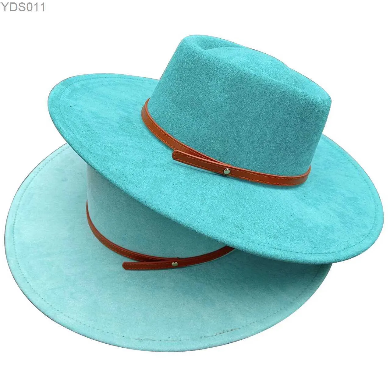 Szerokie brzegowe kapelusze wiadra byk nubuck skórzany kapelusz fedora 9.5 cm Nowe materiały paski pasa mens wieprzowe ciasto damskie yq240403