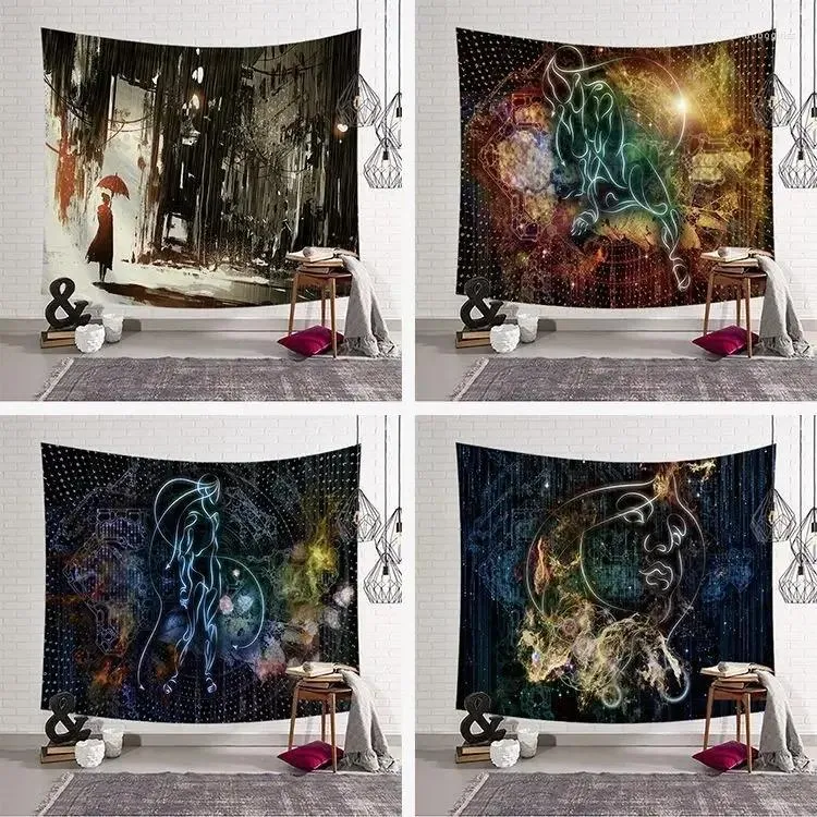 Wandteppiche kreatives Ölgemälde Vintage Decke Wand Hanging Boho abstrakte Kunstdruck Wohnzimmer Matratze Wohnkultur Wandteppich