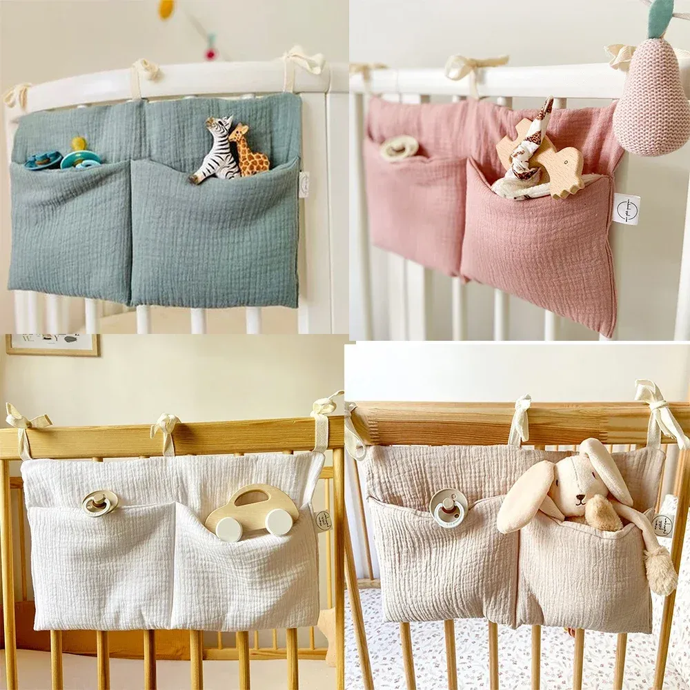 Crib Clothes Rack Baby Crib Organizer Multi-Purpose Bed Storage Bag with 2 Pockets for ...