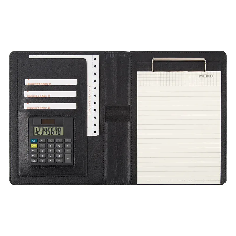 Padfolio PU Leather Padfolio A5 Document Portfolio Cartella Multifunzione Business Conference Cartella con calcolatrice