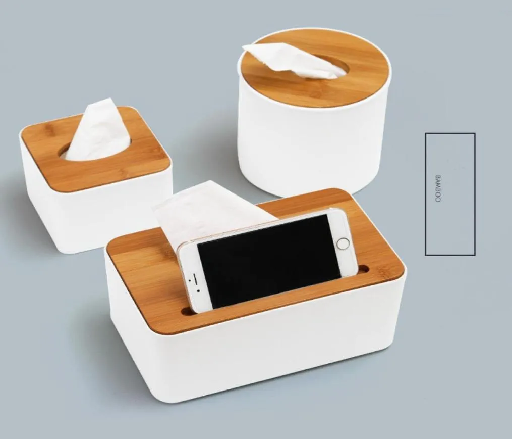 電話ホルダー付き創造的な木製組織ボックスデスクトップナプキンストレージボックス6232055