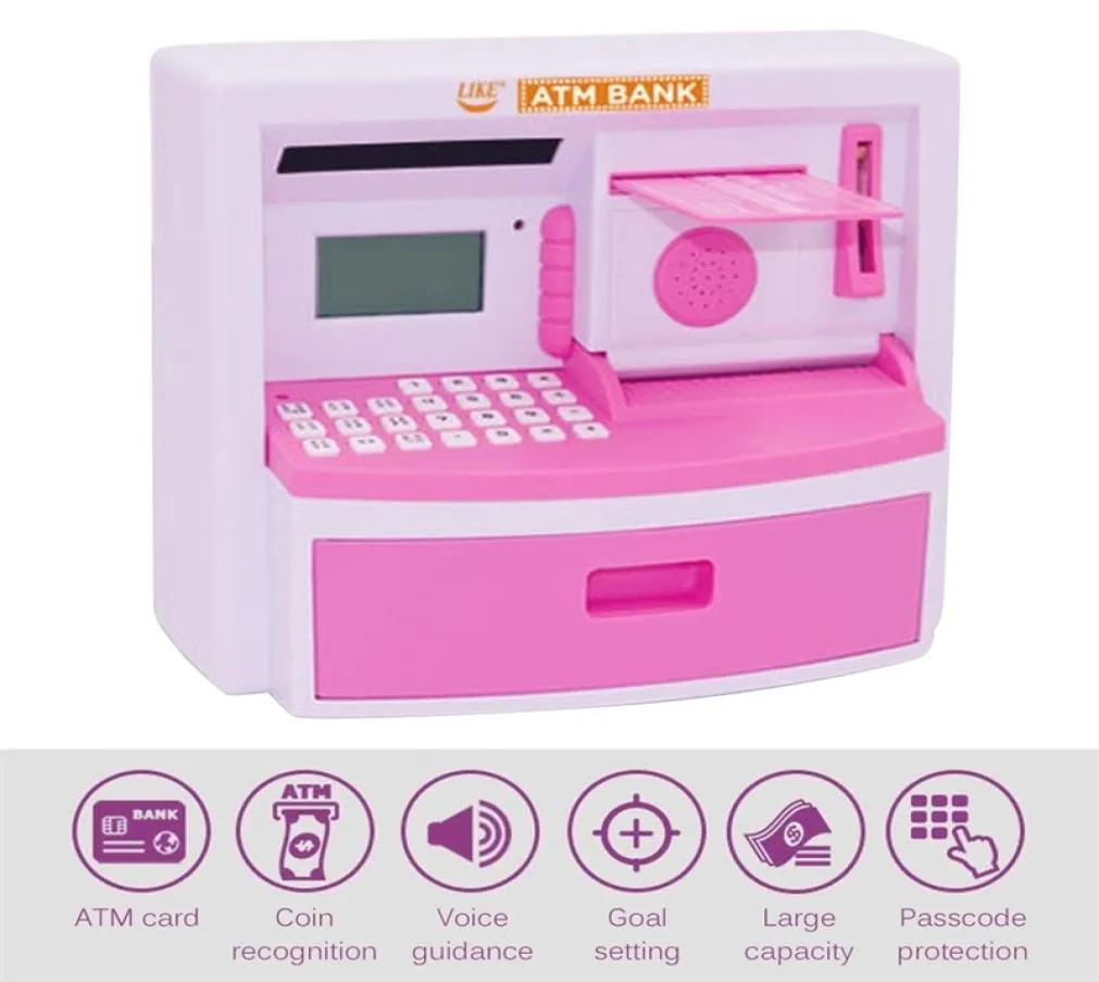 Salvadanaio elettronico ATM Mini Password Salvadanaio Deposito Banconote Contanti Monete Scatola di risparmio Calcolatrice Sveglia Regalo per bambini LJ2012129256053