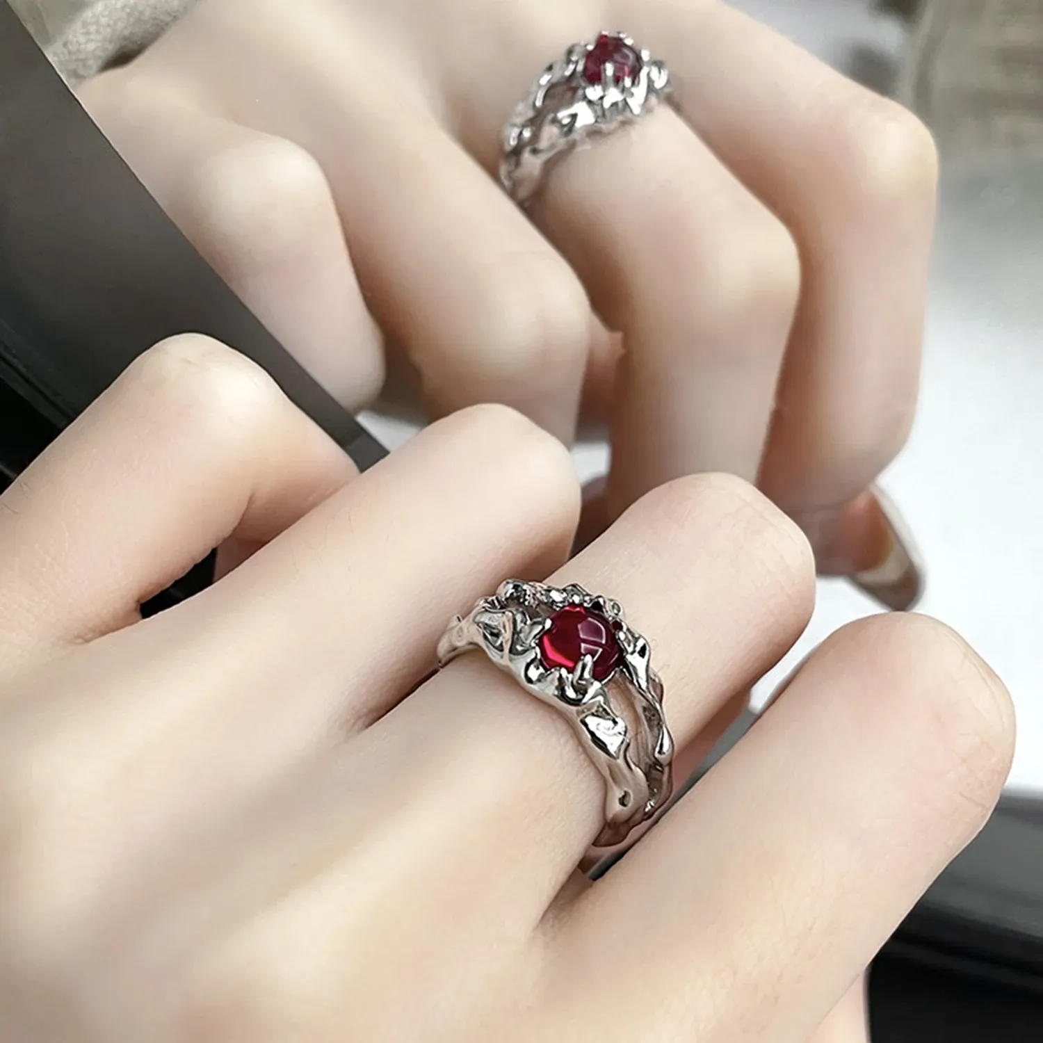 2024 Punk Irregular Stone Rings: Red Y2K Aesthetic Jewelry for