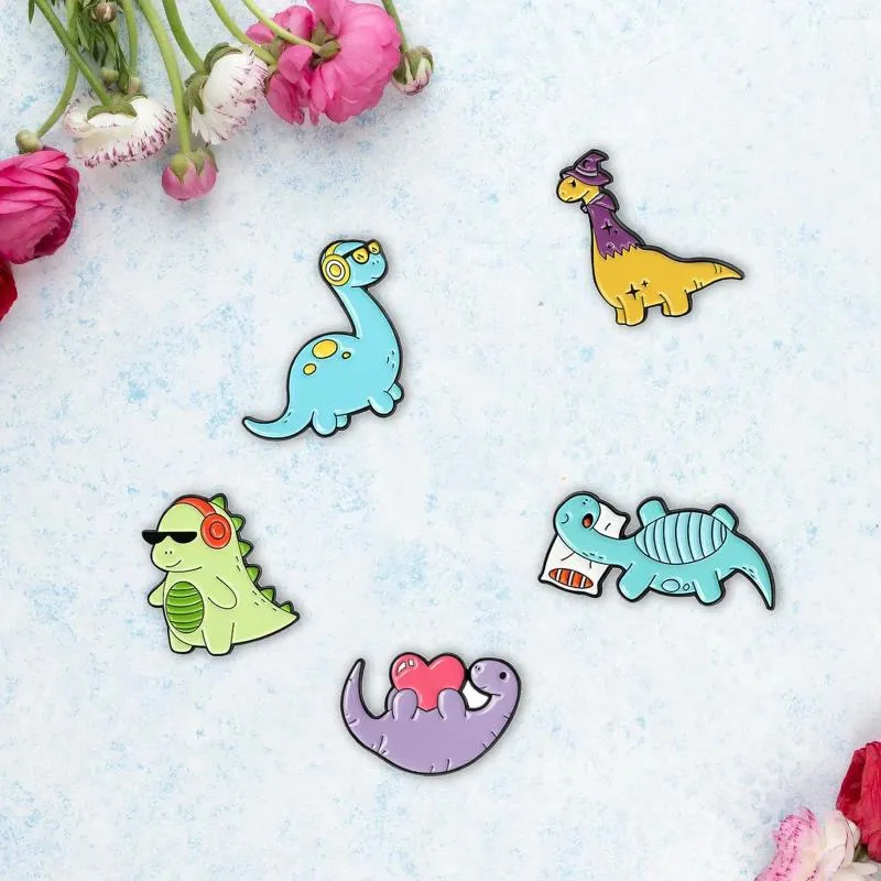 Broches dinosaures épingles d'émail badges colorés pour sacs de vêtements vestes diy ensemble de 5