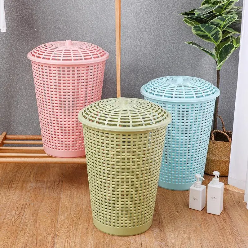 Laundry Bags Storage Basket Dirty Clothes Round Bucket With Cover Toy Plastic Sundries Furniture