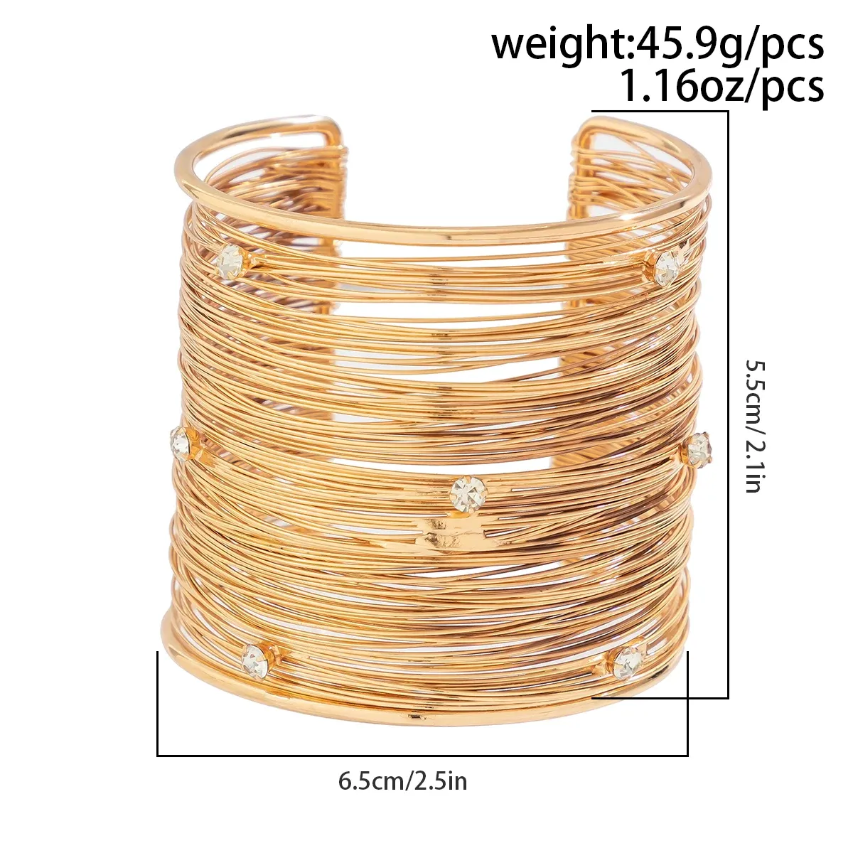 Multilayer Metal Wire Cuff Bracelet with Rhinestone for Women and