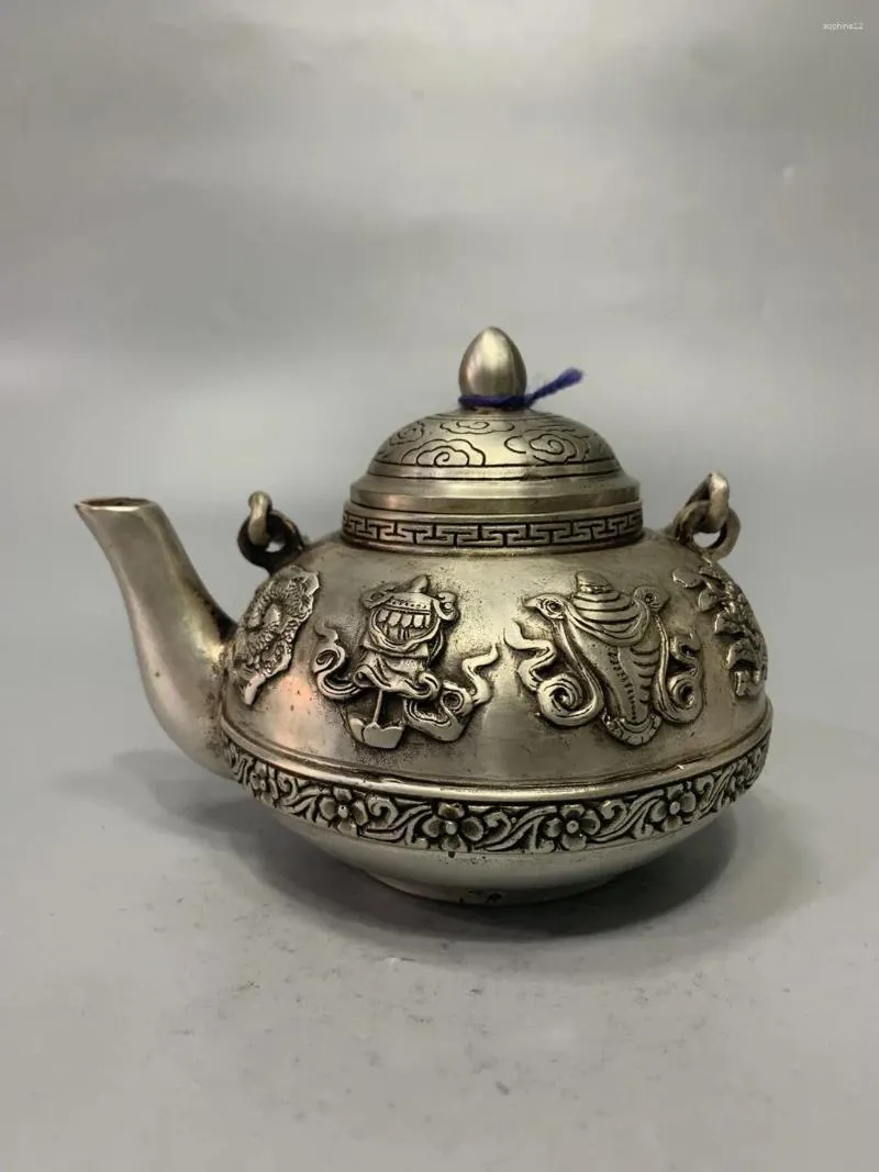 Decorative Figurines Antique Copper Ware White Silver Plated Eight Treasures Water Pot Tea Home Decoration Products Style