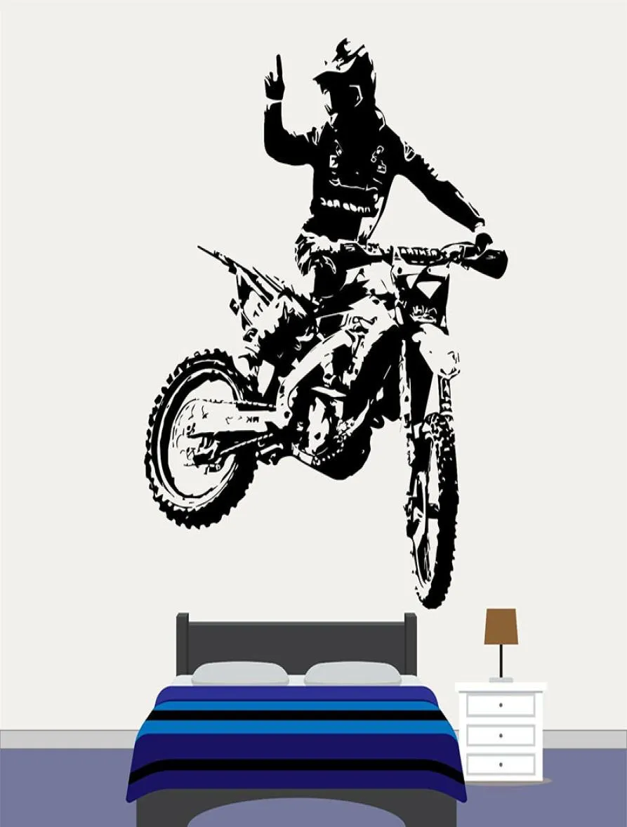 Motocross -Motorrad Vinyl Wandkunstaufkleber Dirt Bike Fenster Aufkleber Cooler Stil Jungen Schlafzimmer Club Mann Home Dekoration 1113475