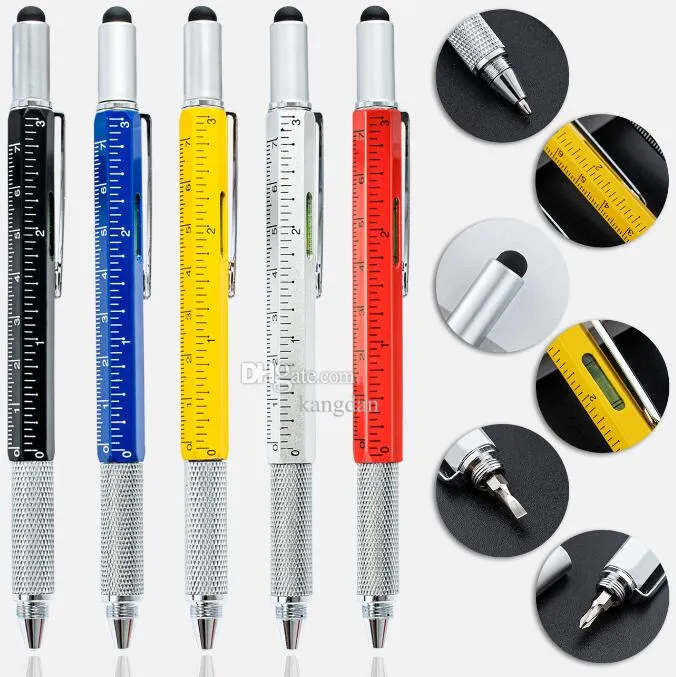Multifunctionele gereedschap Pen Pen Spirit Schaal Touchscreen 6 In1 Metal Ballpoint Multifunctionele metalen schroevendraaier